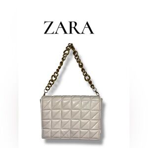 Zara Quilted White Shoulder Bag with Chain Strap